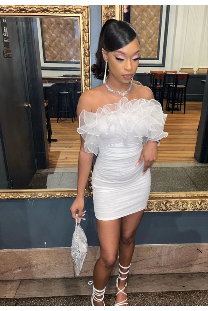 Short/Mini White Strapless Prom Dresses Homecoming Dresses Rufflues 904092
