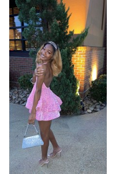 Short/Mini Sequins V Neck Cute 16th Birthday Prom Dresses Homecoming Dresses 904094