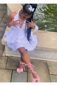 Short/Mini Sequins V Neck Cute 16th Birthday Prom Dresses Homecoming Dresses 904094