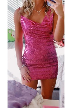 Short/Mini Fuchsia Tight Sequins Prom Dresses Homecoming Dresses 904096