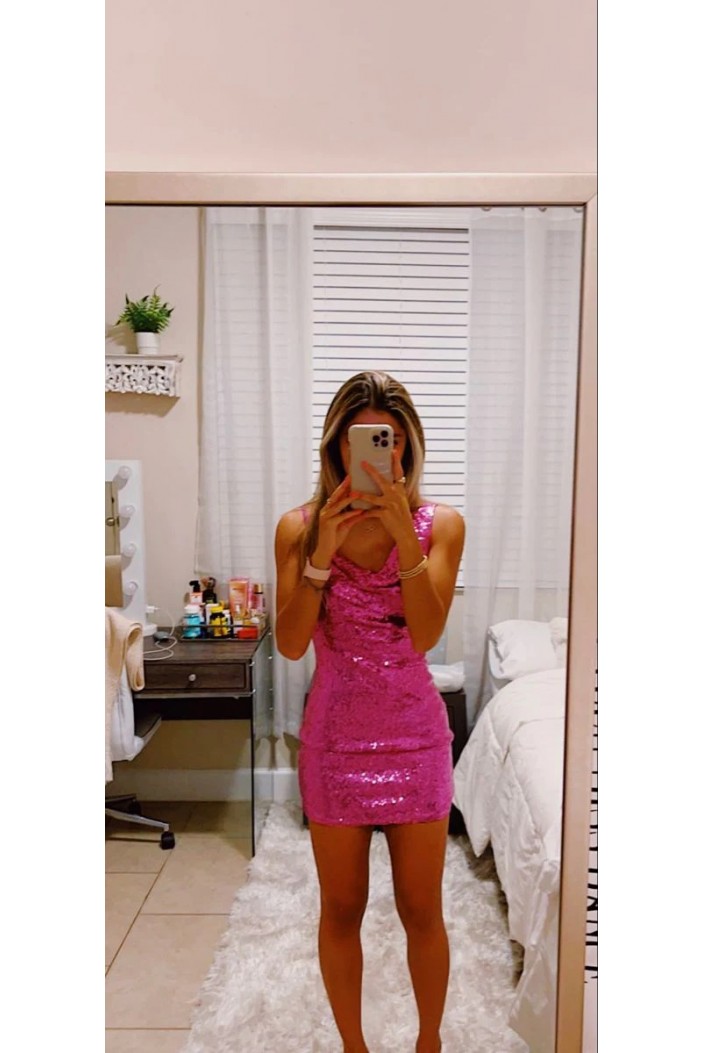 Short/Mini Fuchsia Tight Sequins Prom Dresses Homecoming Dresses 904096