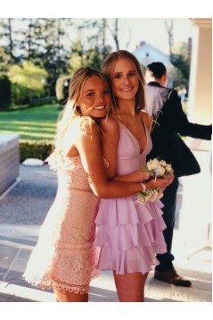 Short/Mini Lilac V Neck Chiffon Prom Dresses Homecoming Dresses 904101