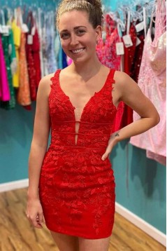 Short/Mini Red V Neck Prom Dresses Homecoming Dresses 904111