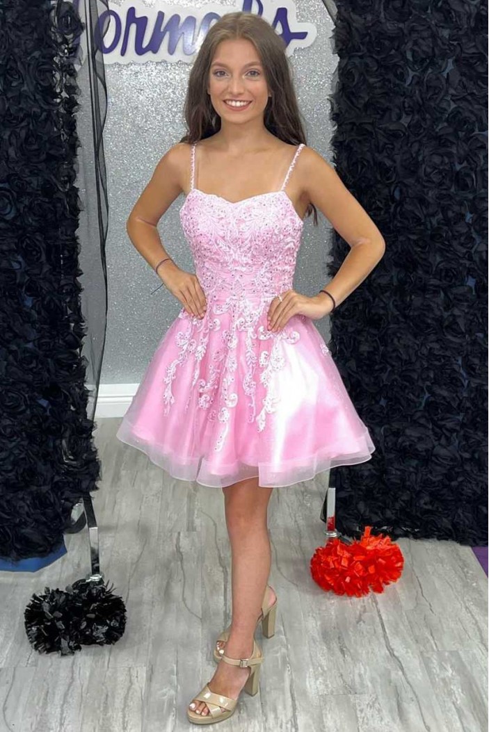 Short/Mini Pink Lace Prom Dresses Homecoming Dresses 904116