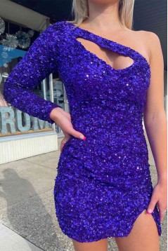 Short/Mini One Sleeves Sequins Prom Dresses Homecoming Dresses 904126