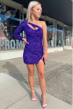Short/Mini One Sleeves Sequins Prom Dresses Homecoming Dresses 904126