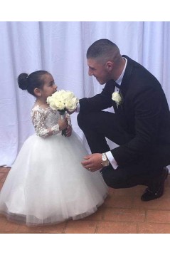 Lace and Tulle Long Sleeves Floor-Length Flower Girl Dresses 905002