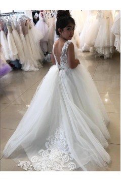 A-Line Lace and Tulle Floor-Length Flower Girl Dresses 905009