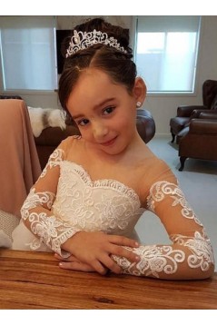 Cute Lace and Tulle Long Sleeves Flower Girl Dresses 905017