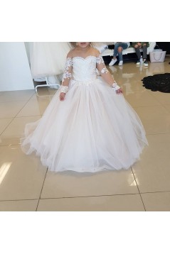Cute Lace and Tulle Long Sleeves Flower Girl Dresses 905017