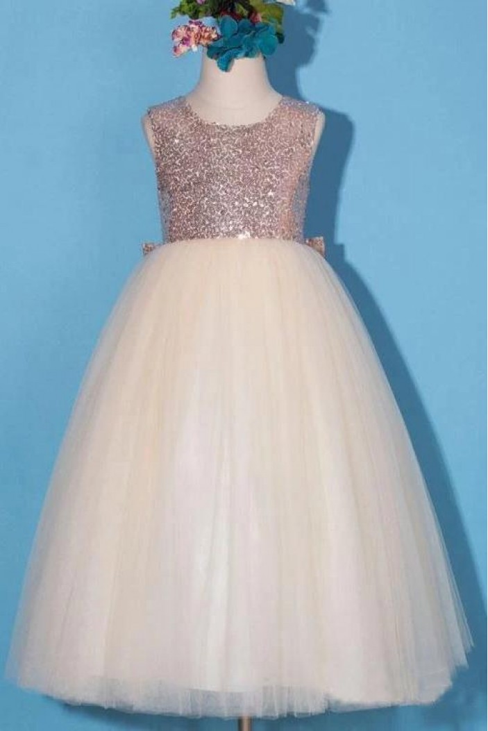Sequins and Tulle Floor Length Flower Girl Dresses 905023