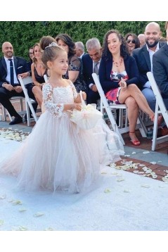 Cute Lace and Tulle Flower Girl Dresses with Sleeves 905027