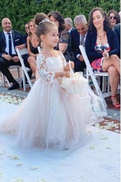 Cute Lace and Tulle Flower Girl Dresses with Sleeves 905027
