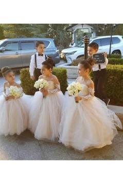 Cute Lace and Tulle Flower Girl Dresses with Sleeves 905027