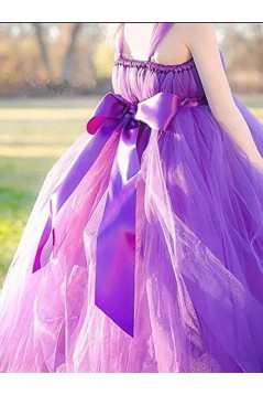 Cute Floor Length Purple Tulle Flower Girl Dresses 905030