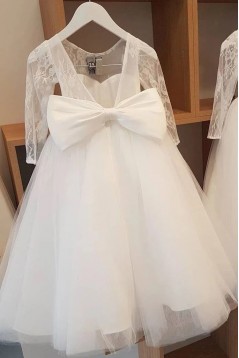 Lace and Tulle Long Sleeves Flower Girl Dresses 905034