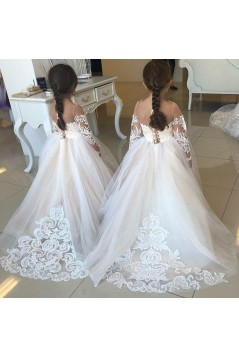 Lace and Tulle Long Sleeves Flower Girl Dresses 905042