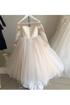 Lace and Tulle Long Sleeves Flower Girl Dresses 905042