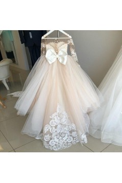 Lace and Tulle Long Sleeves Flower Girl Dresses 905042