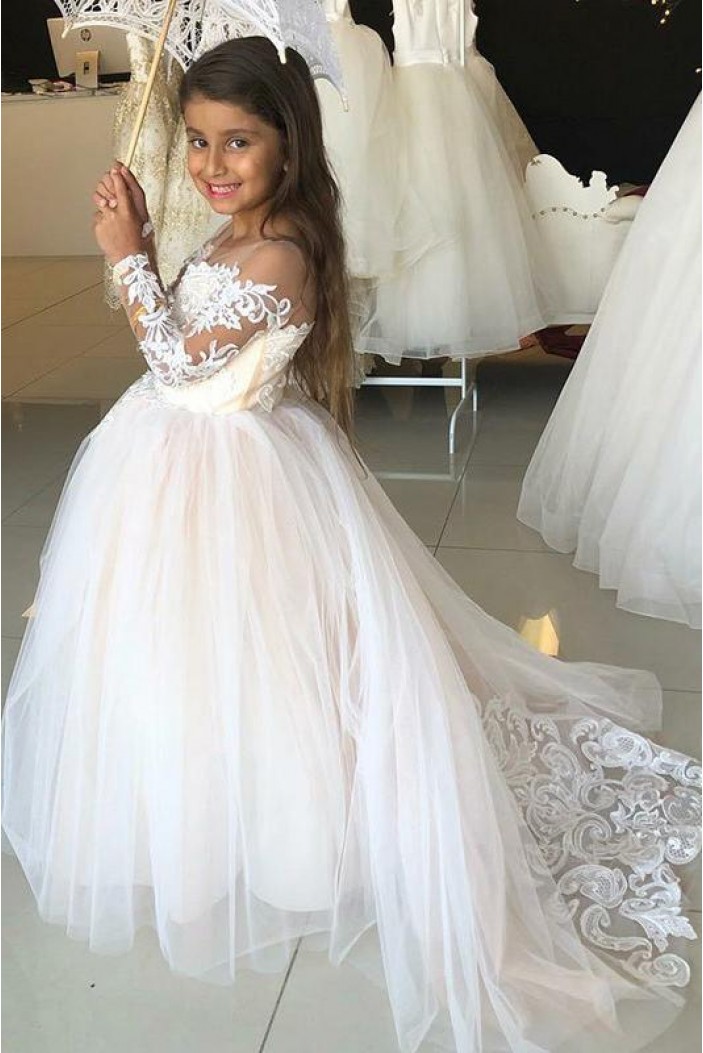 Lace and Tulle Long Sleeves Flower Girl Dresses 905042