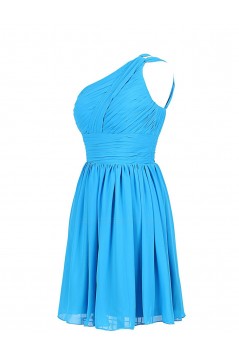 A-Line One-Shoulder Short Blue Chiffon Bridesmaid Dresses/Wedding Party Dresses BD010011