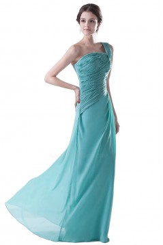 Sheath/Column One-Shoulder Long Blue Chiffon Bridesmaid Dresses/Wedding Party Dresses BD010086