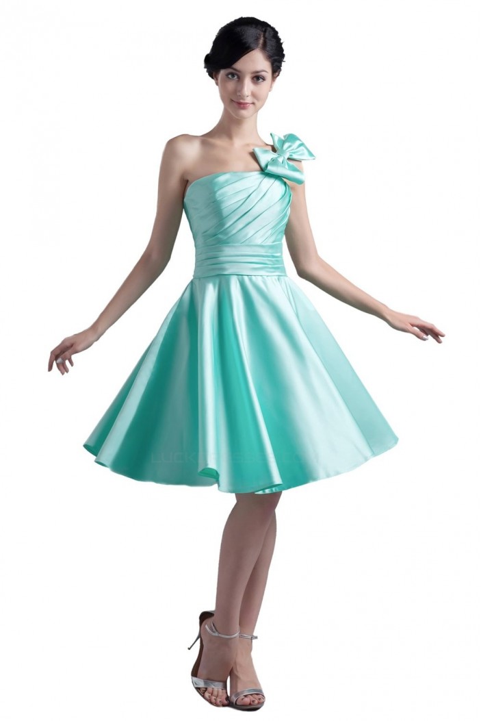 A-Line One-Shoulder Short Blue Bridesmaid Dresses/Wedding Party Dresses BD010090