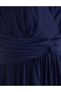 A-Line V-Neck Short Navy Blue Chiffon Bridesmaid Dresses/Wedding Party Dresses BD010093