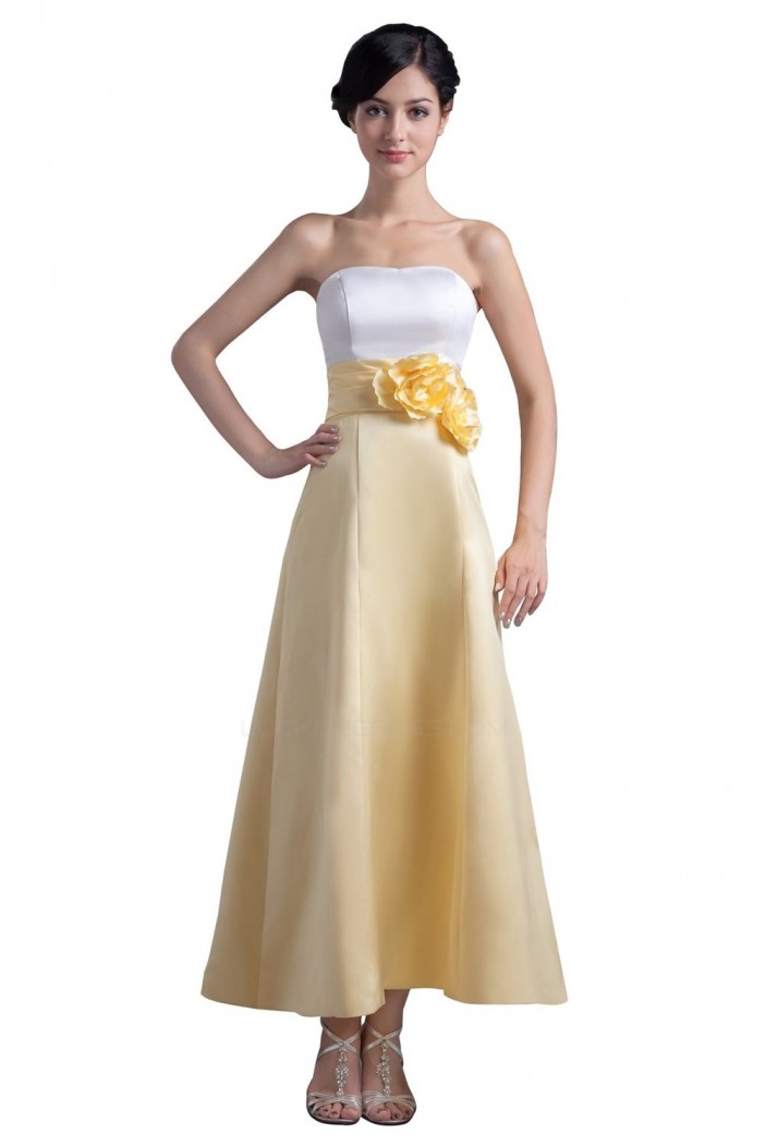 A-Line Strapless Tea Length Bridesmaid Dresses/Wedding Party Dresses BD010095