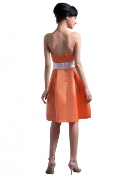 A-Line Strapless Orange Short Satin Bridesmaid Dresses/Wedding Party Dresses BD010097