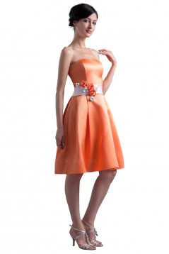 A-Line Strapless Orange Short Satin Bridesmaid Dresses/Wedding Party Dresses BD010097