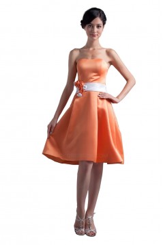 A-Line Strapless Orange Short Satin Bridesmaid Dresses/Wedding Party Dresses BD010097