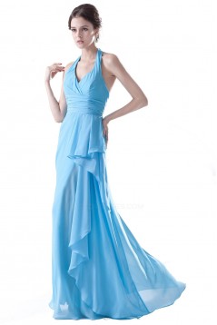 Sheath/Column Halter Long Blue Bridesmaid Dresses/Wedding Party Dresses BD010110