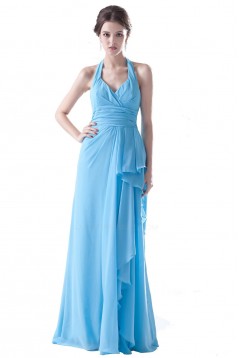 Sheath/Column Halter Long Blue Bridesmaid Dresses/Wedding Party Dresses BD010110