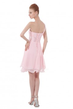 A-Line One-Shoulder Short Pink Chiffon Bridesmaid Dresses/Wedding Party Dresses BD010115
