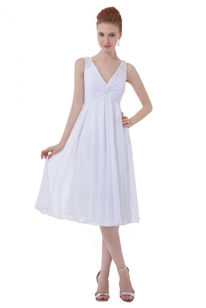 A-Line V-Neck Short White Chiffon Bridesmaid Dresses/Wedding Party Dresses BD010122