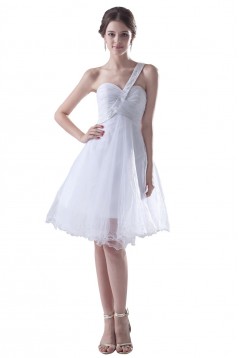 A-Line One-Shoulder Beaded White Short Bridesmaid Dresses/Wedding Party Dresses BD010123