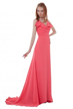 A-Line Spaghetti Strap V-Neck Long Chiffon Bridesmaid Dresses/Wedding Party Dresses BD010136