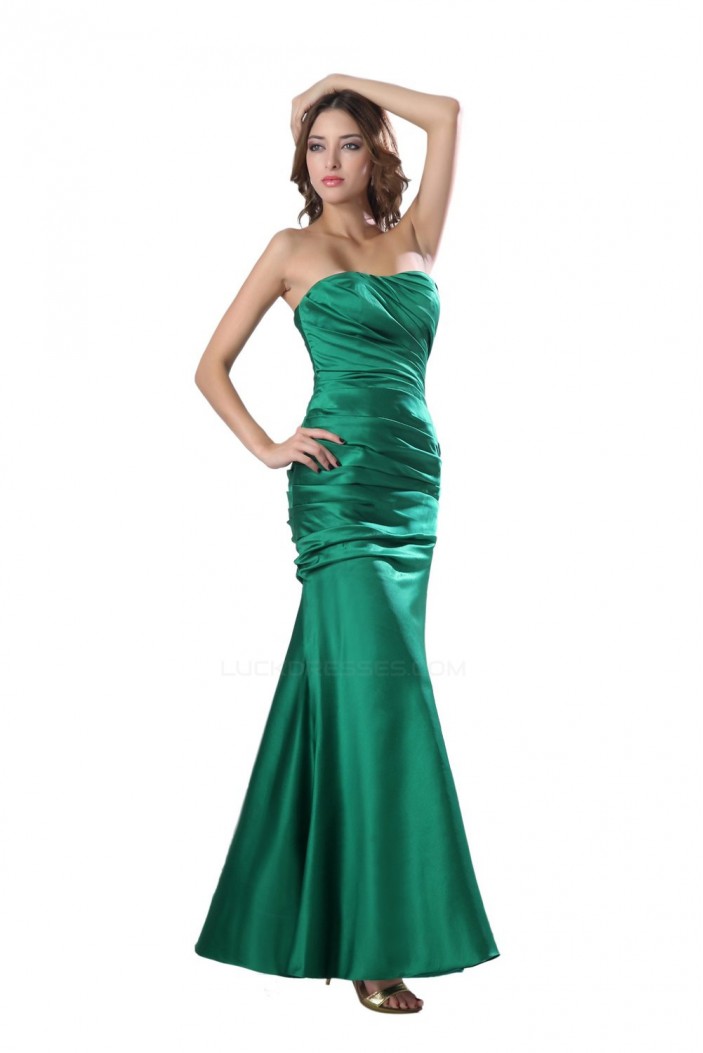 Sheath Strapless Long Green Satin Bridesmaid Dresses/Wedding Party Dresses BD010147