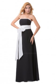 A-Line Strapless Black White Long Chiffon Bridesmaid Dresses/Wedding Party Dresses BD010170
