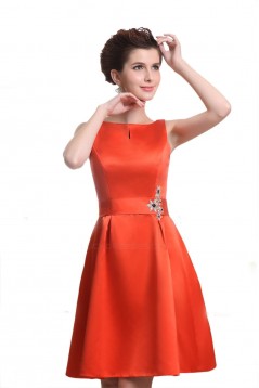 A-Line Bateau Beaded Satin Short Bridesmaid Dresses/Wedding Party Dresses BD010171