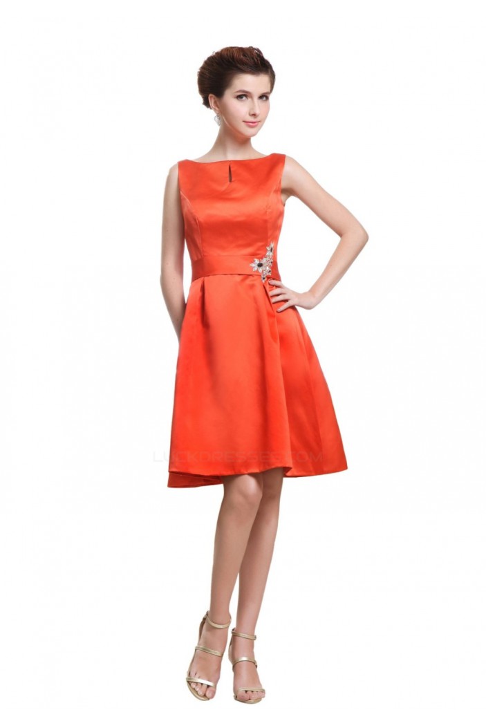 A-Line Bateau Beaded Satin Short Bridesmaid Dresses/Wedding Party Dresses BD010171
