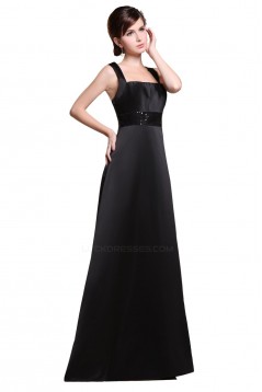 A-Line Straps Sleeveless Long Black Satin Bridesmaid Dresses/Wedding Party Dresses BD010187