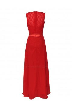 A-Line V-Neck Red Chiffon and Lace Back Long Bridesmaid Dresses/Wedding Party Dresses BD010195