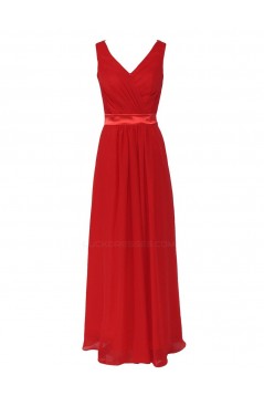 A-Line V-Neck Red Chiffon and Lace Back Long Bridesmaid Dresses/Wedding Party Dresses BD010195