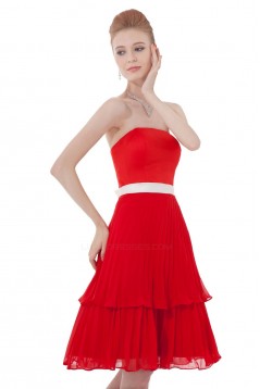 A-Line Strapless Short Red Pleated Bridesmaid Dresses/Wedding Party Dresses BD010197