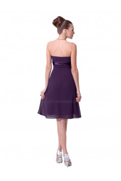 A-Line Strapless Grape Chiffon Short Bridesmaid Dresses/Wedding Party Dresses BD010224