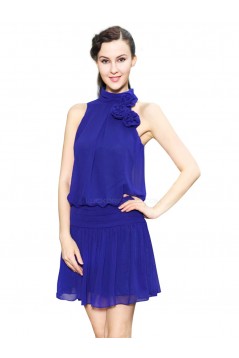 Short/Mini Royal Blue High Neck Chiffon Bridesmaid Dresses/Wedding Party Dresses BD010233