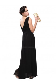 A-Line V-Neck Black Long Chiffon Bridesmaid Dresses/Wedding Party Dresses BD010236