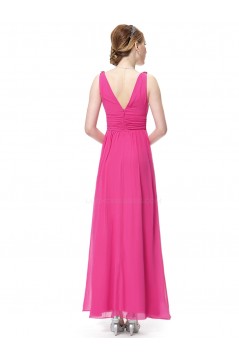 A-Line V-Neck Hot Pink Long Chiffon Bridesmaid Dresses/Wedding Party Dresses BD010241